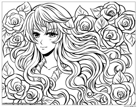 Manga Girl With Flowers By Flyingpeachbun Coloring Page Printable