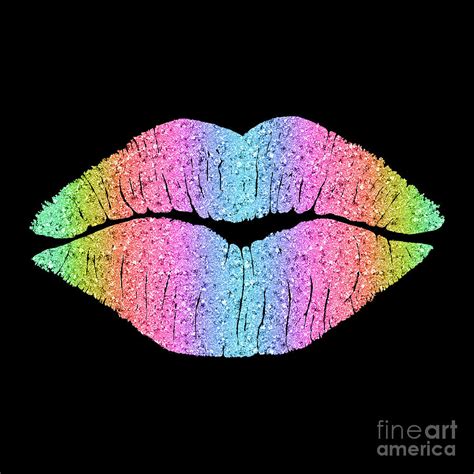 Rainbow Kiss Lipstick On Pouty Kissing Lips Fashion Art Digital Art