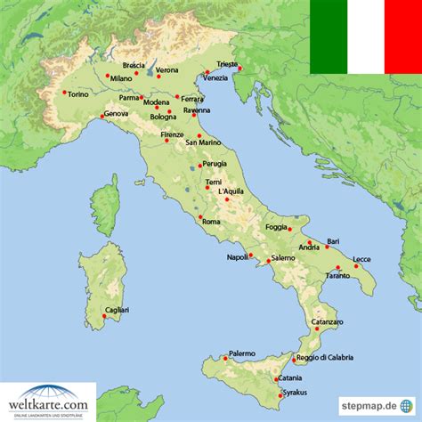 Das land italien befindet sich auf dem kontinent europa. Landkarte Italien (Übersichtskarte) : Weltkarte.com ...