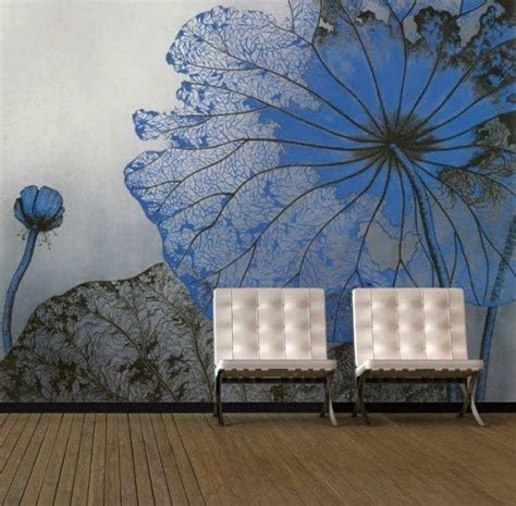 Large Blue Flowers Wall Mural Wall Mural Ideas Living Room Wall Art