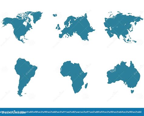 Continents Vector Map Illustration World Map Divided Into Six