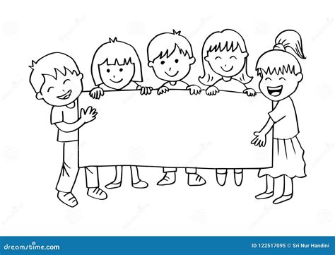 Cartoon Happy Kids Holding Banner Stock Vector Illustration Of Child