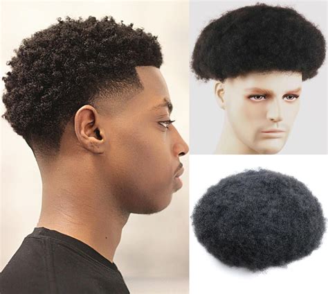 Afro Kinky Curly Bob Human Hair Topper Mens Toupee Black Etsy