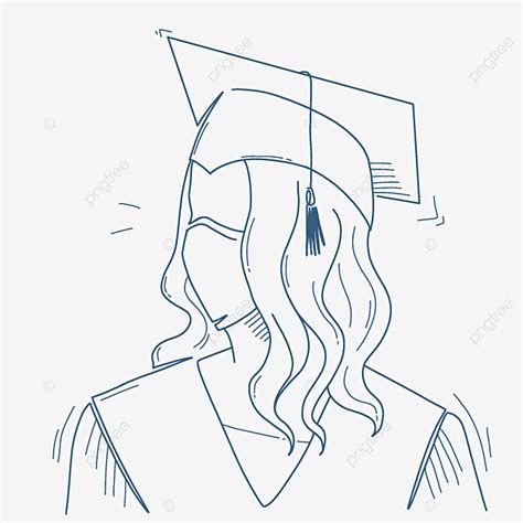 Line Art Girl Graduate Wearing A Mask Lineart Abstract Drawing Png