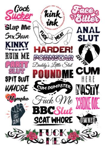 27 Hardcore Temporary Tattoo A4 Sheet For Kinky Sexy Naughty Adult Bdsm