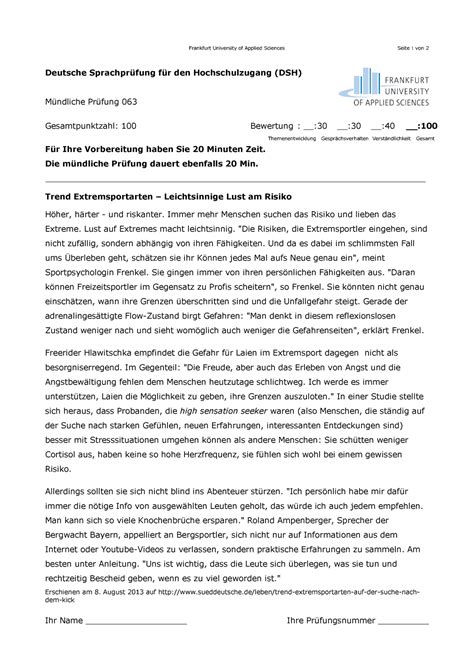 Mp063 Extremsport Mündliche Prüfung Frankfurt University Of Applied Sciences Seite 1 Von 2