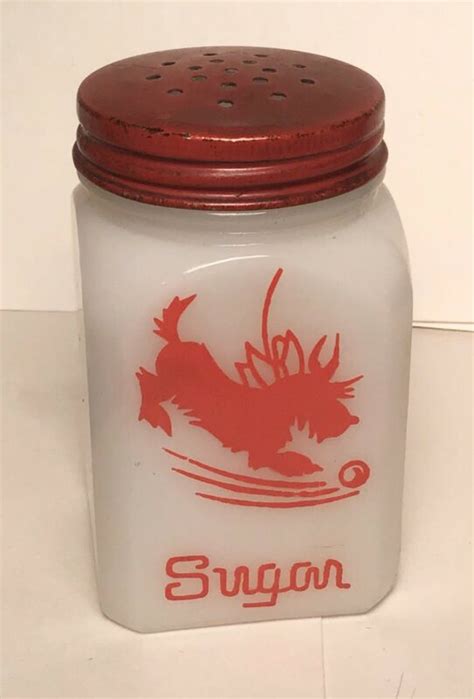 1930s Depression Vintage Rare Red Scottie Dog Tipp City Milk Glass