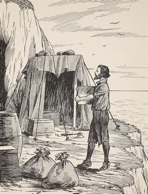 Robinson Crusoe House Drawing Cave