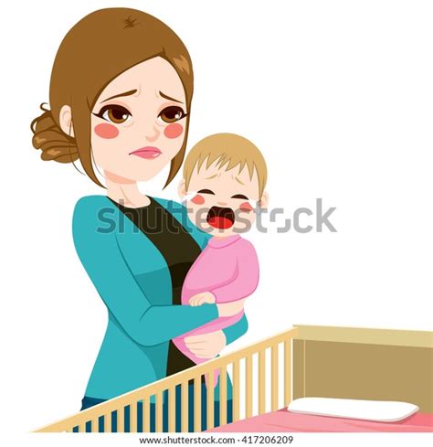 Young Tired Sleepy Mother Consoling Her Stock Vector Royalty Free