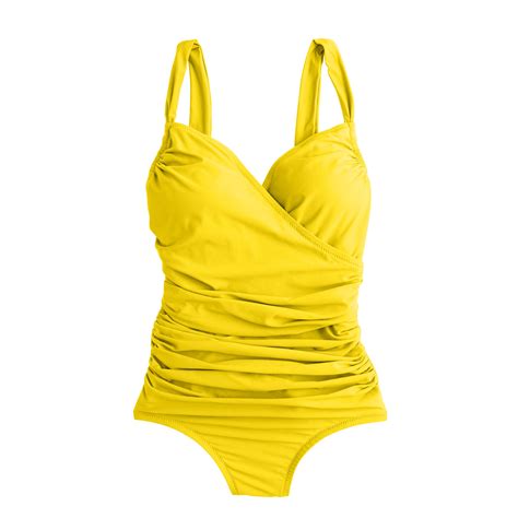 Jcrew Ruched Wrap One Piece Swimsuit In Yellow Crisp Yellow Lyst
