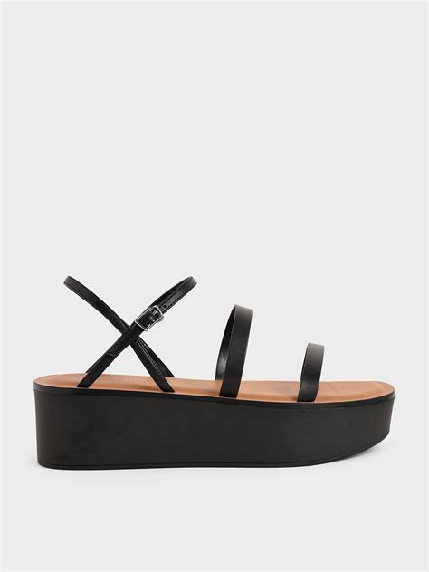 Black Strappy Flatform Sandals Charles And Keith Om