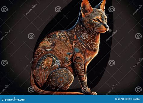 Australia Aboriginal Cat Portrait Illustration Generative Ai Stock