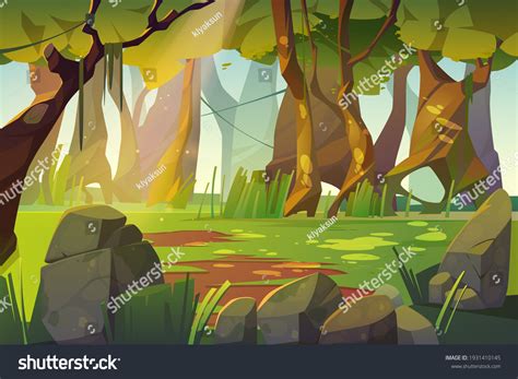 Summer Forest Glade Green Grass Scene Stock Vector Royalty Free