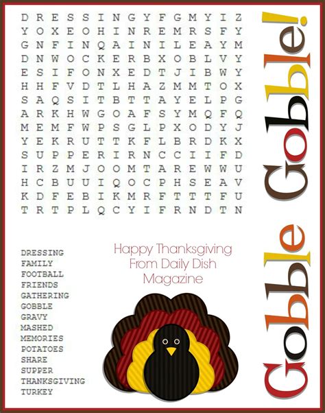 Carving The Turkey Word Search