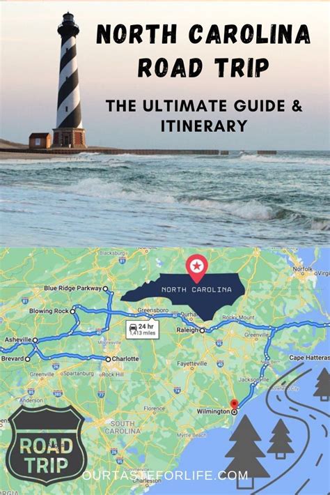 The North Carolina Road Trip Map And Its Location In Front Of A Lighthouse