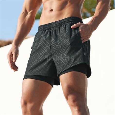 men s 2 in 1 running shorts with pockets compression liner gym training n0a5 ebay