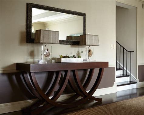 Furniture Cool Modern Hall With Brown Mahogany Wood Extra Long Console