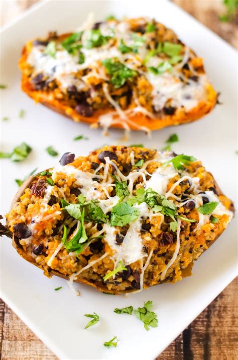 For this recipe, you will want to select sweet potatoes that aren't really huge. Chipotle Quinoa & Bean Stuffed Sweet Potatoes with Creamy ...