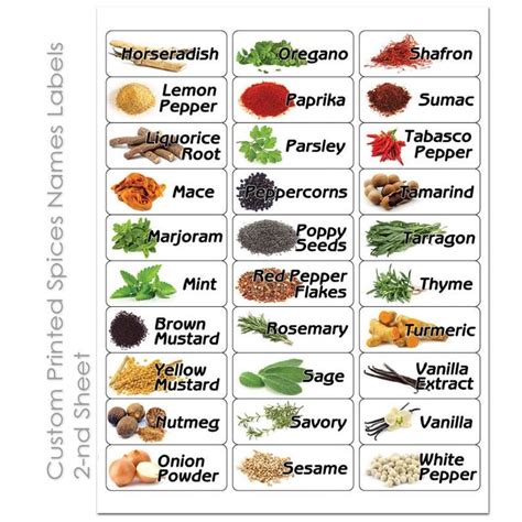 60 Spices Labels Custom Print Labels For Jars Bottles 2 Sheets By