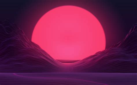 Download Wallpapers 4k Pink Moon Night Mountains Neon Art Creative