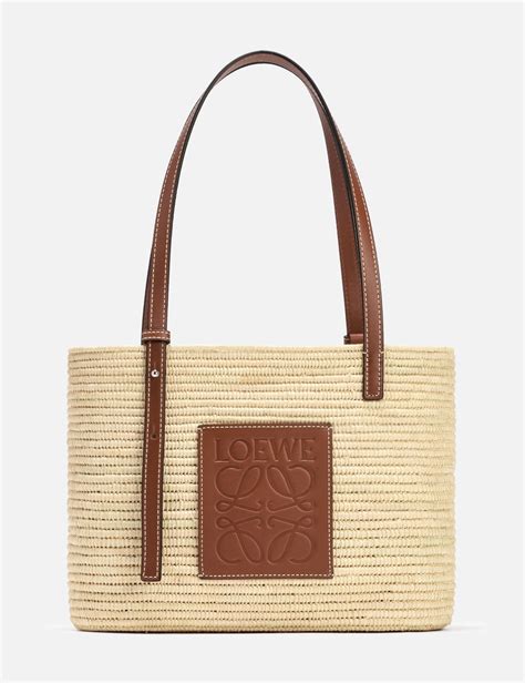 Loewe Small Square Basket Bag In Raffia And Calfskin Hbx Globally