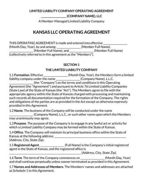 Kansas Llc Operating Agreement Templates Llc Status Filing