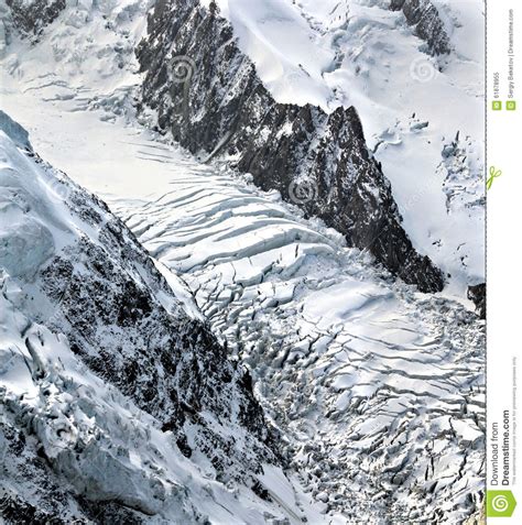 Glacier At Mont Blanc Mountain Range In Chamonix France Stock Image