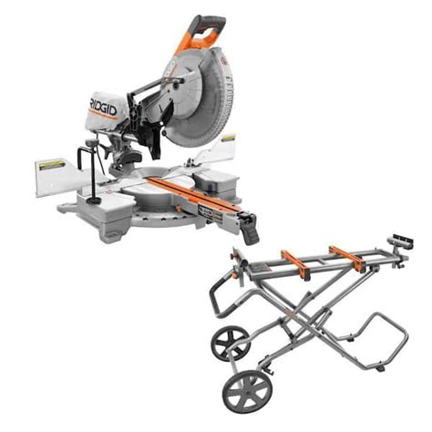 Ridgid 15 Amp 12 In Corded Sliding Miter Saw And Universal Mobile