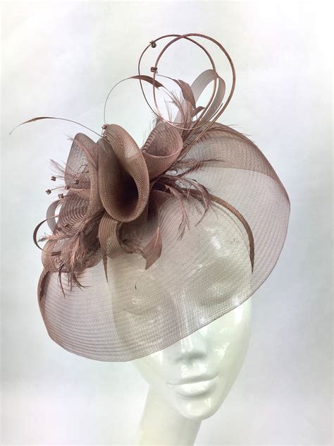 Crinoline Fascinator In Rose Gold With Feathers And Diamanté Trim