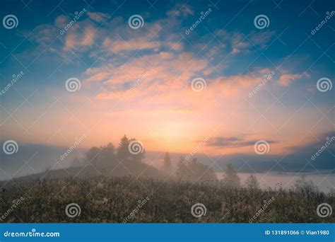 Sunrise In Ukrainian Carpathian Mountain Valley Stock Photo Image Of