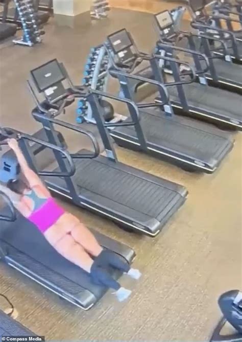 woman ends up half naked when her leggings are stripped off after she stumbles on the treadmill