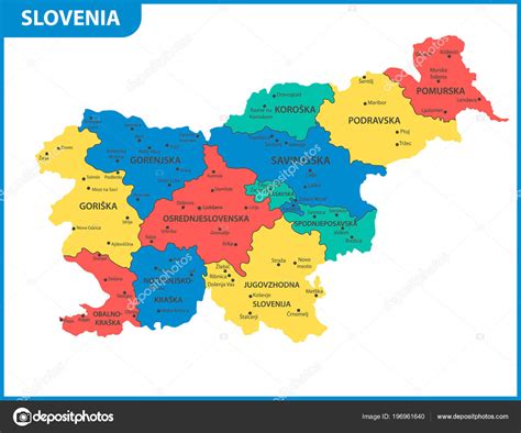 Detailed Map Slovenia Regions States Cities Capitals Administrative