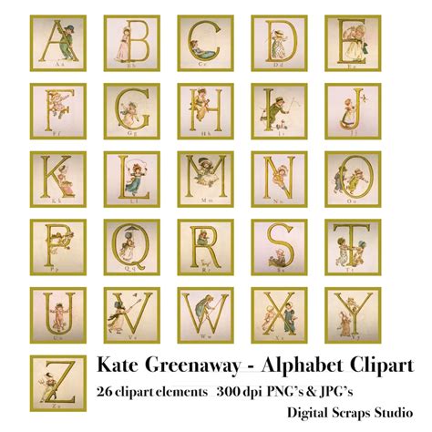 Clipart Alphabet Letters Kate Greenaway Children Vintage Victorian