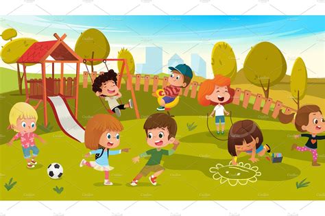 Kids Play In A Park Playground By Foxyimage On Creativemarket School