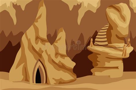 Underground Cave Landscape Background For Cartoon Or Game Asset Stock