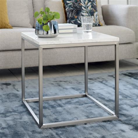 The table frame is brushed chrome in a complimentary slim profile and comes completely assembled simply place the top on it and you're done. Cadre Marble Side Table White | dwell