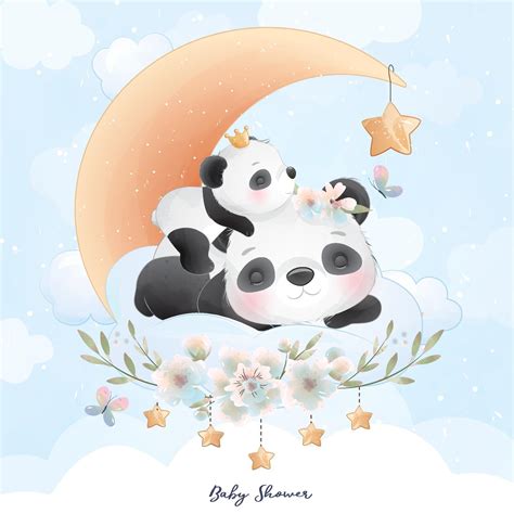 Cute Doodle Panda With Floral Illustration 2064220 Vector Art At Vecteezy
