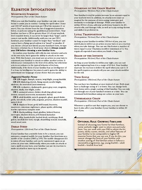 Warlock Pact Of The Chain Invocations Gm Binder Pdf Leisure