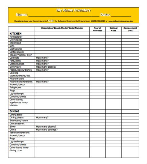 This category is for items which occupy the home and make it fit to live within. FREE 8+ Home Inventory Templates in PDF