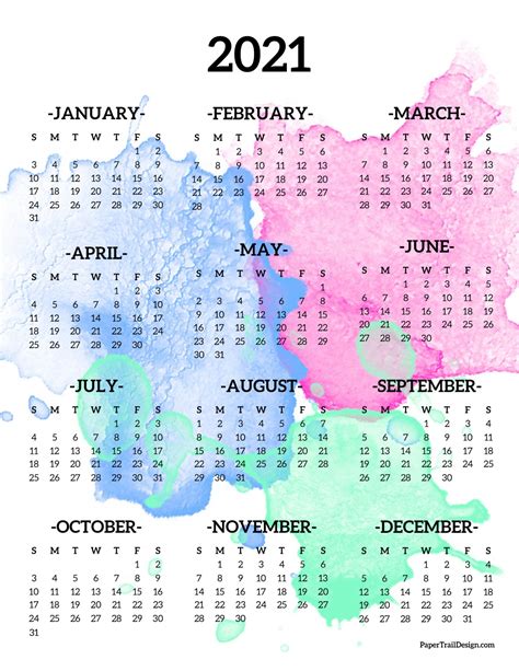 2021 Year Calendar Printable