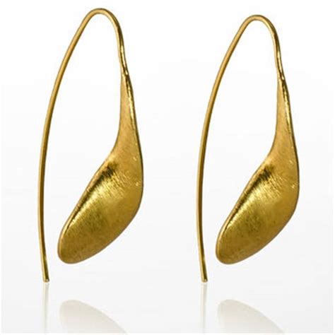 Gold Plated Drop Earrings With A Matt Textured Finish By The London