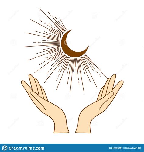 Hands Are Holding A Crescent Moon Boho Style Illustration Trendy
