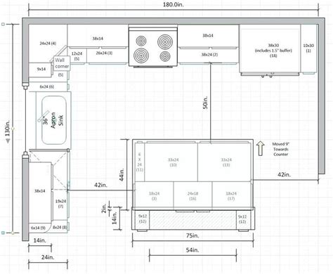 The Kitchen Floor Plan Is Shown With Measurements