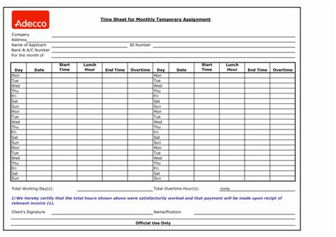 Weekly Project Timesheet Template Excel With Ormulas Monthly Within