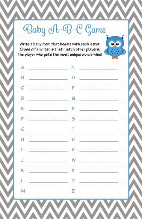 Celebrate baby's arrival with games that are cheesy, ridiculous, and sentimental — all at once. Baby ABC Game - Printable Download - Blue & Gray Baby ...