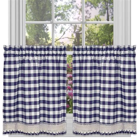 Buffalo Check Navy Gingham Kitchen Curtain Tier Pair 24 X 58