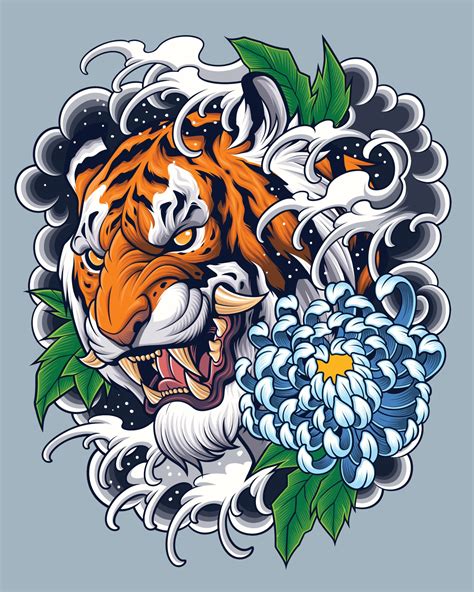 disegno del tatuaggio della tigre in stile giapponese 2129023 arte vettoriale a vecteezy