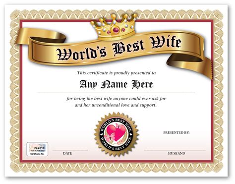 Personalized Best Wife In The World Award Certificate Etsy Uk