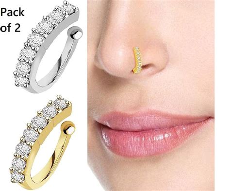Gold Nose Ring Fake Nose Ring Set Silver Nose Ring Clip On Pressing