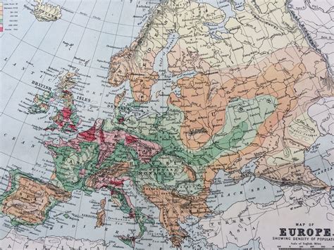 1900 Map Of Europe Showing Density Of Population Original Etsy